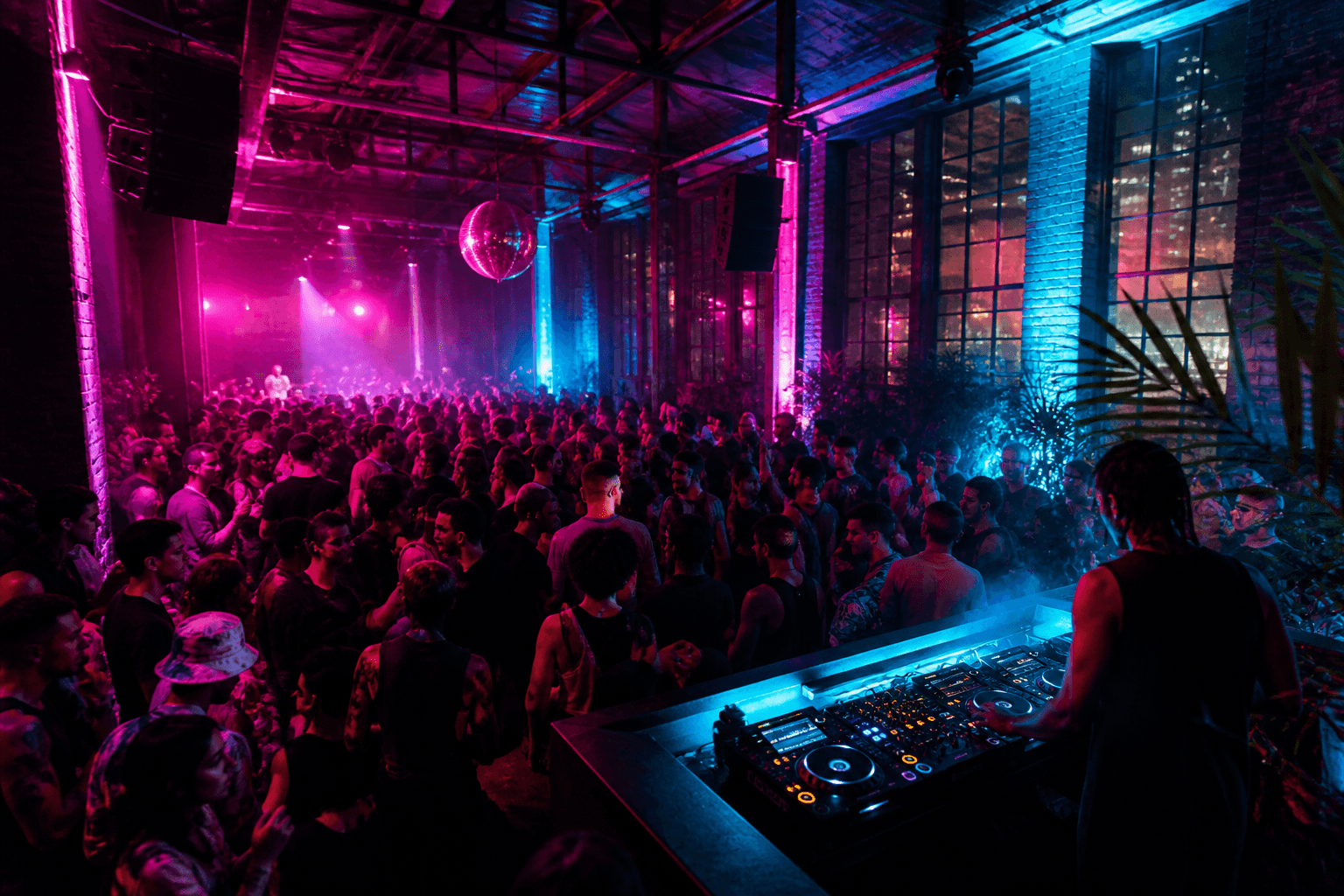 A DJ performing for a packed dance floor